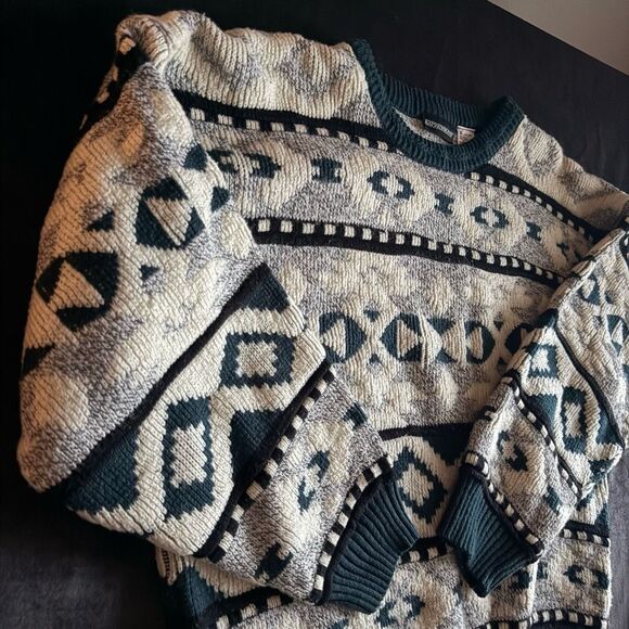 VNTG Expressions Mens Chunky 3D Knit Sweater Size XL 90s Cosby Biggie Coogi RARE - Picture 3 of 10